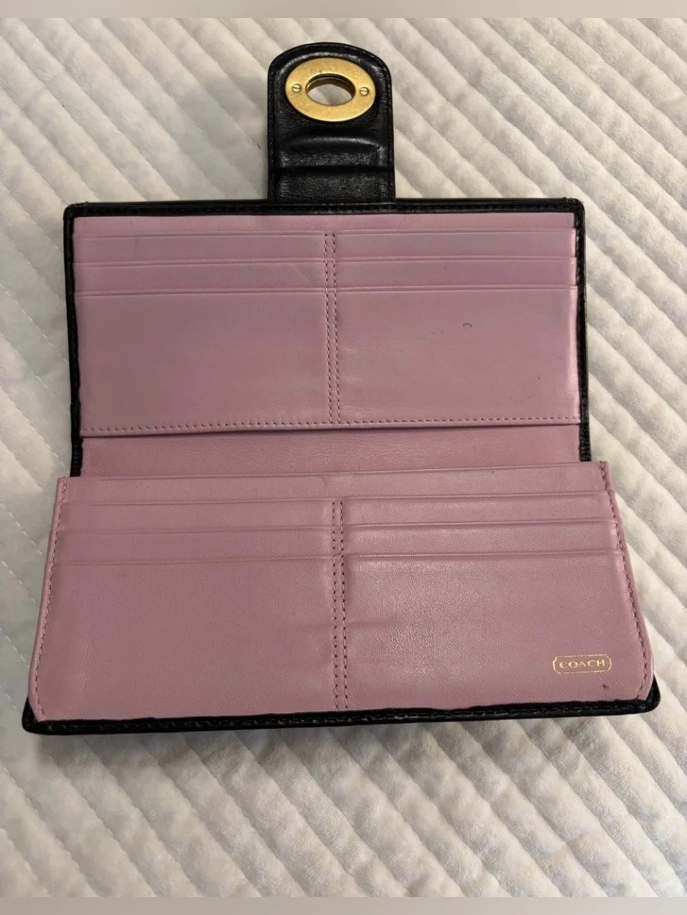 Coach Black Leather Wallet with Gold Turnlock